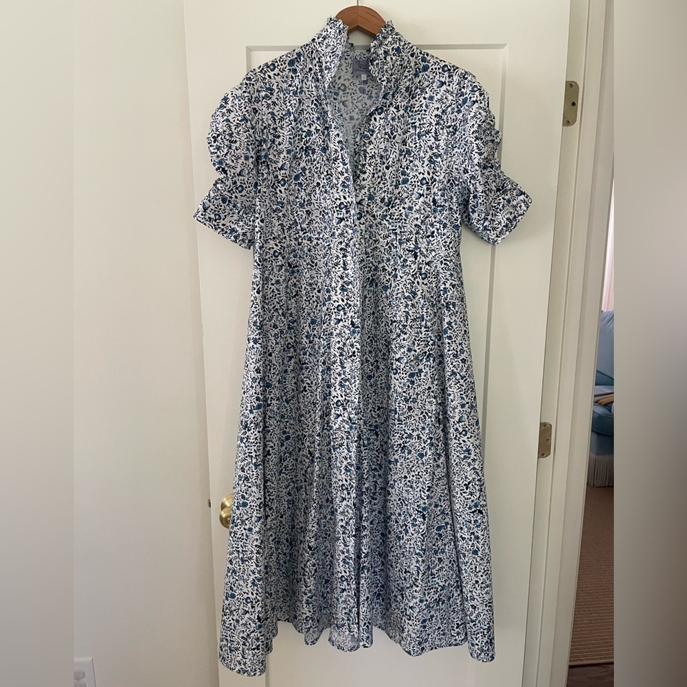 Thierry Colson, Venetia Blue & White Floral Midi Dress, Size L